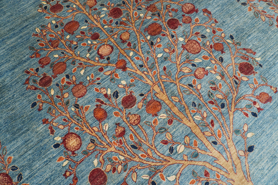 8x10 Blue Gabbeh Afghan Pomegranate Tree Of life Hand knotted Rug - Yildiz Rugs