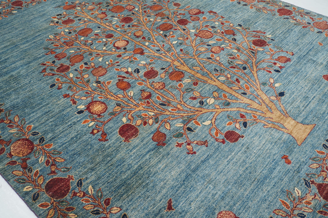 8x10 Blue Gabbeh Afghan Pomegranate Tree Of life Hand knotted Rug - Yildiz Rugs