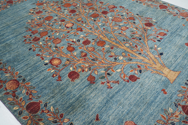 8x10 Blue Gabbeh Afghan Pomegranate Tree Of life Hand knotted Rug - Yildiz Rugs