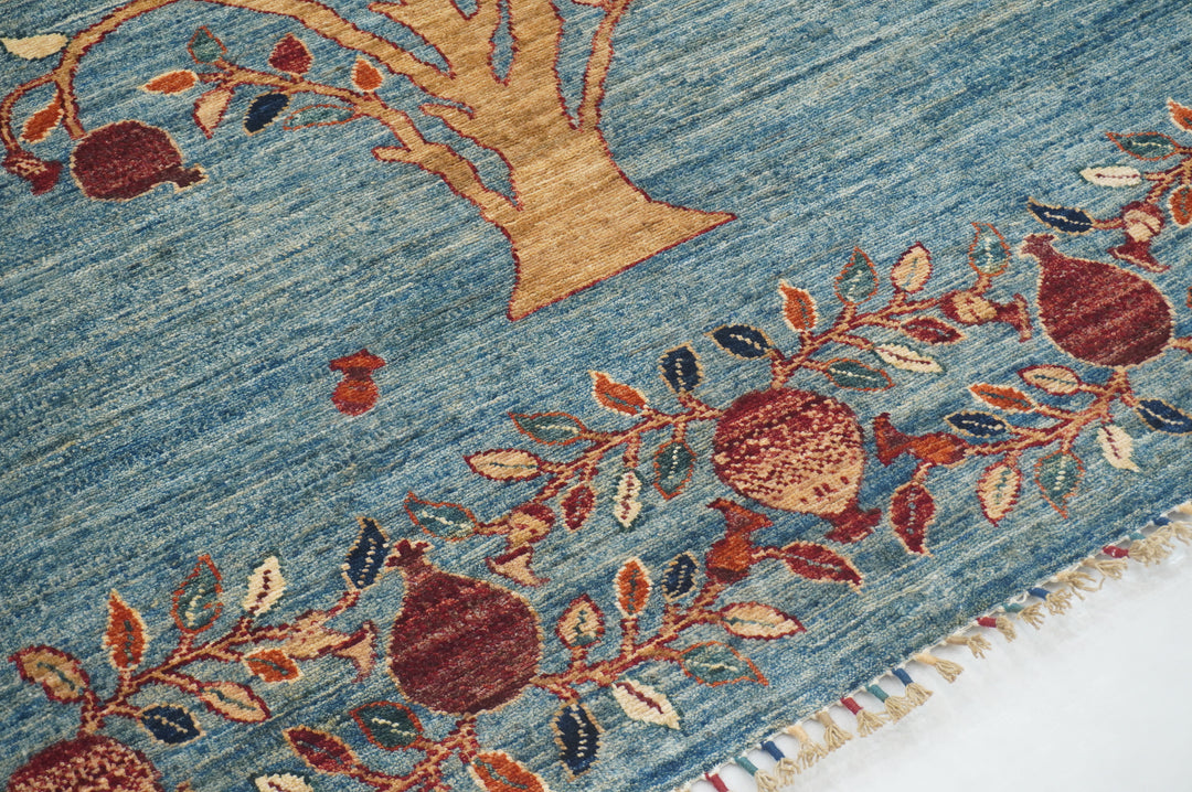 8x10 Blue Gabbeh Afghan Pomegranate Tree Of life Hand knotted Rug - Yildiz Rugs