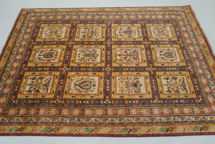 5x7 Beige Bakhtiar Afghan Hand-Knotted Oriental Rug - Yildiz Rugs