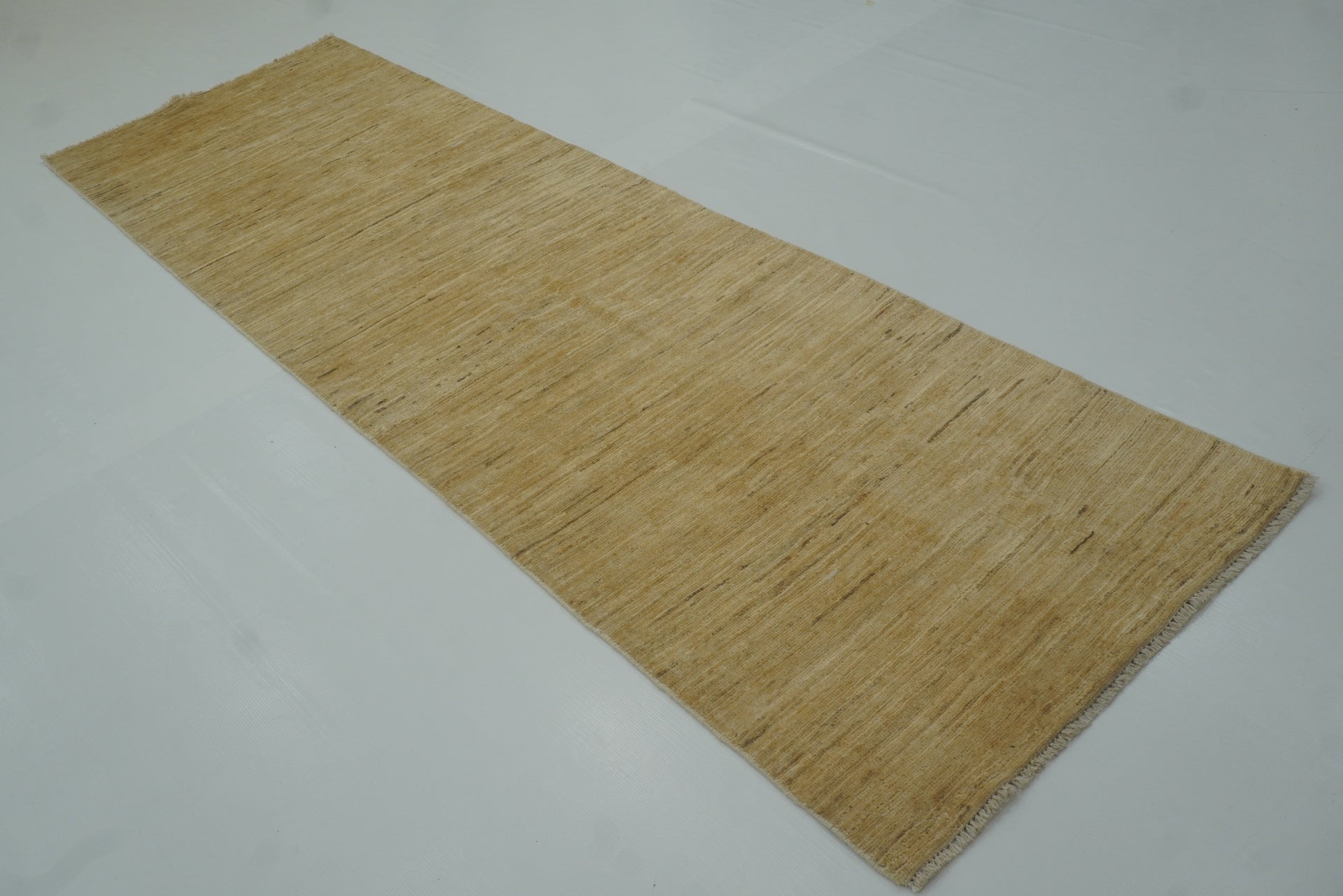2'10"x9'3" Solid Gabbeh Gold Beige Afghan Hand Knotted Runner Rug - Yildiz Rugs