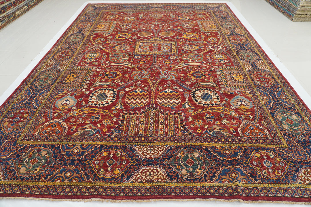 10x14 Red Mughal Afghan Hand Knotted Oriental Rug - Yildiz Rugs