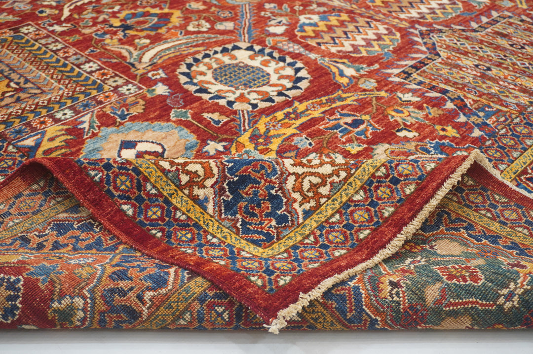 10x14 Red Mughal Afghan Hand Knotted Oriental Rug - Yildiz Rugs