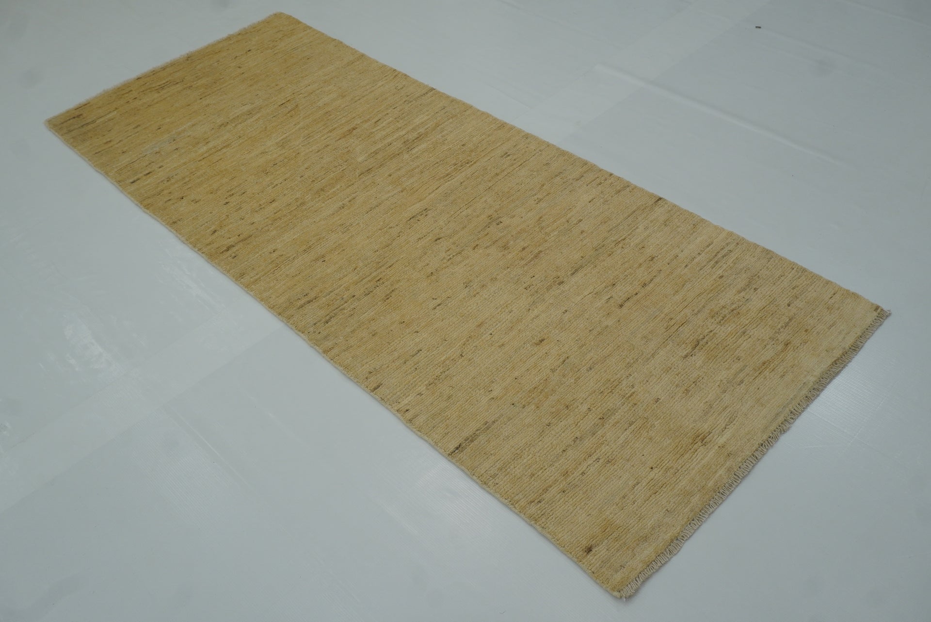 2'10"x7' Solid Gabbeh Gold Beige Afghan Hand Knotted Runner Rug - Yildiz Rugs