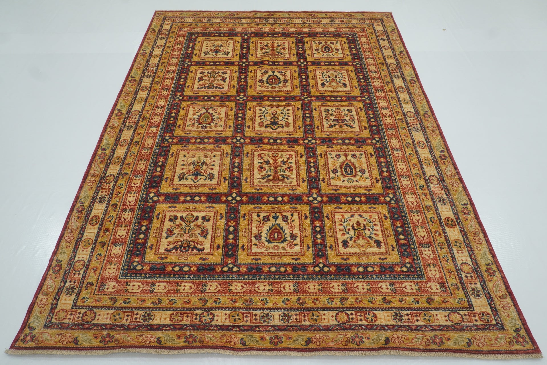 6x8 Red Beige Vintage Bakhtiar Afghan Hand knotted Rug - Yildiz Rugs