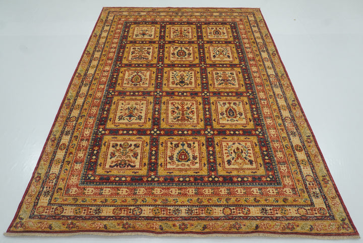 6x8 Red Beige Vintage Bakhtiar Afghan Hand knotted Rug - Yildiz Rugs