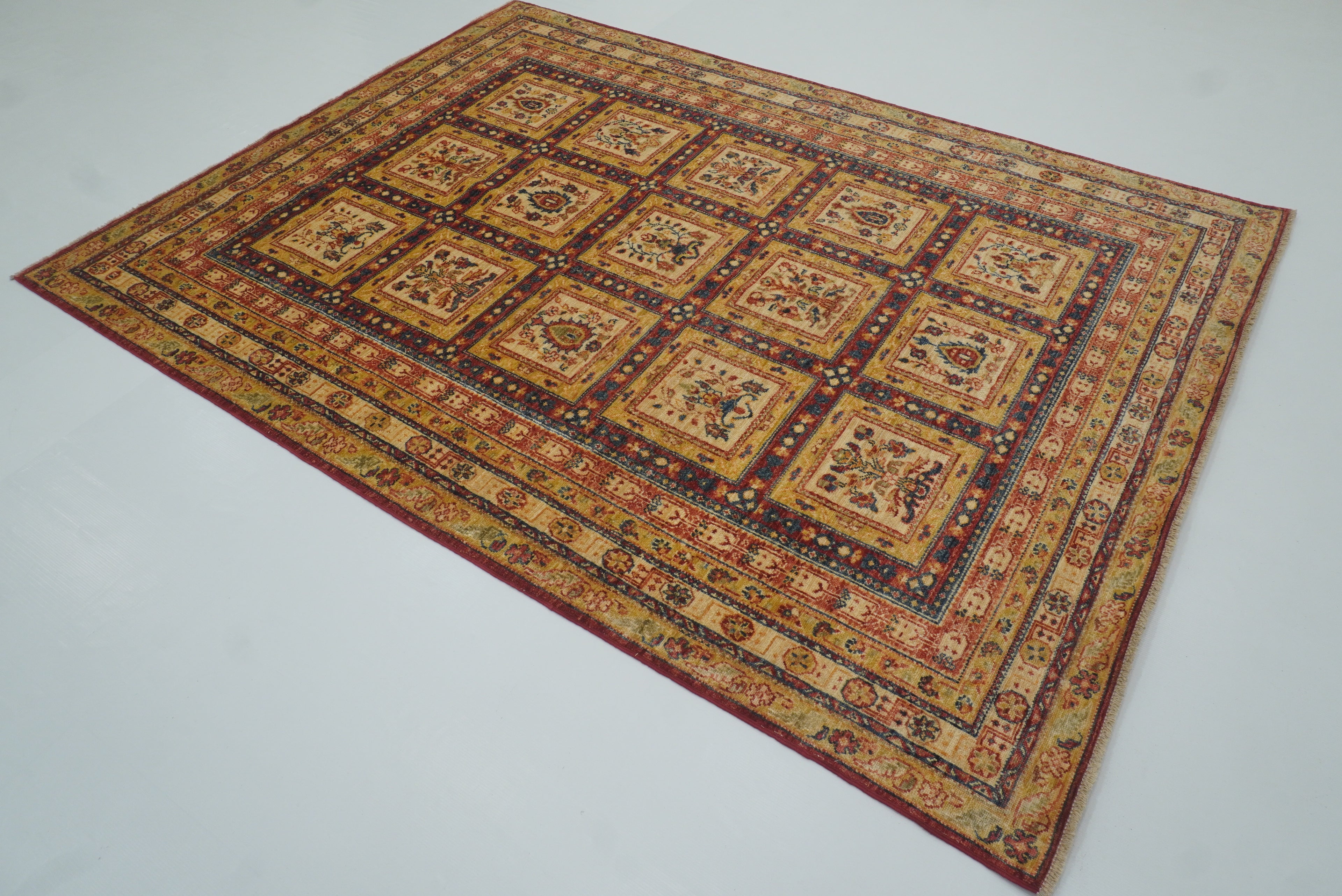 6x8 Red Beige Vintage Bakhtiar Afghan Hand knotted Rug - Yildiz Rugs