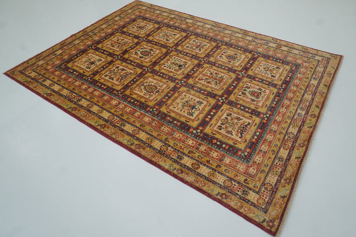 6x8 Red Beige Vintage Bakhtiar Afghan Hand knotted Rug - Yildiz Rugs