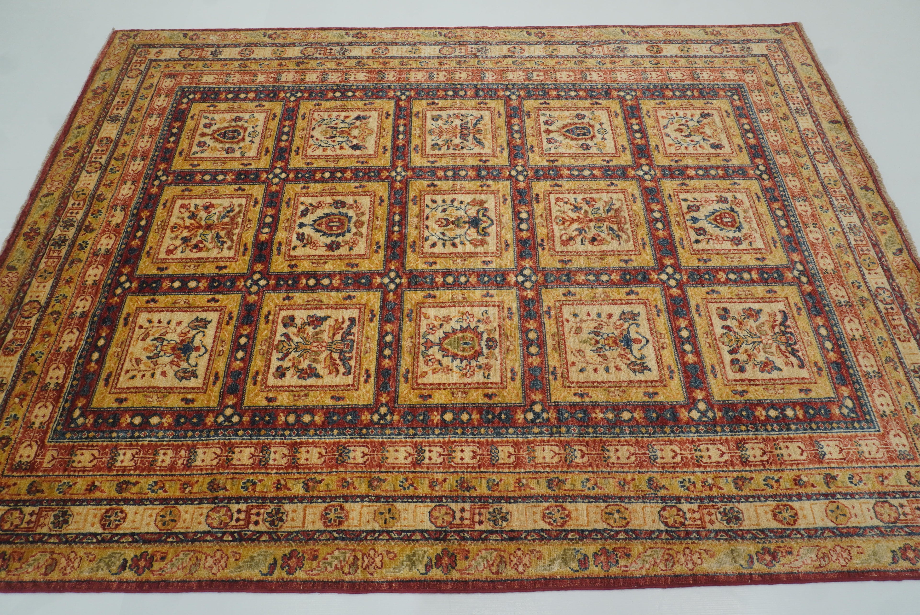 6x8 Red Beige Vintage Bakhtiar Afghan Hand knotted Rug - Yildiz Rugs