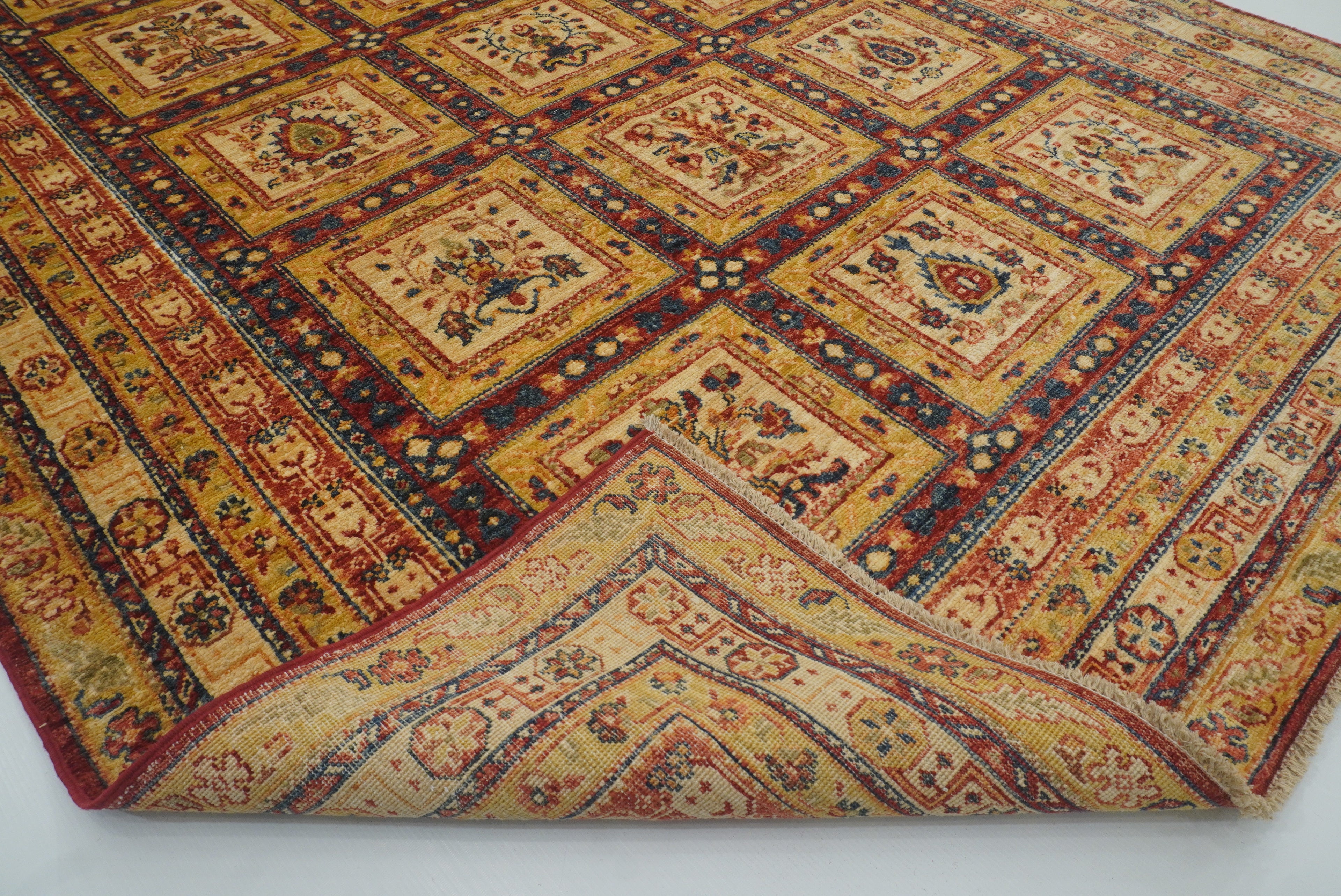 6x8 Red Beige Vintage Bakhtiar Afghan Hand knotted Rug - Yildiz Rugs