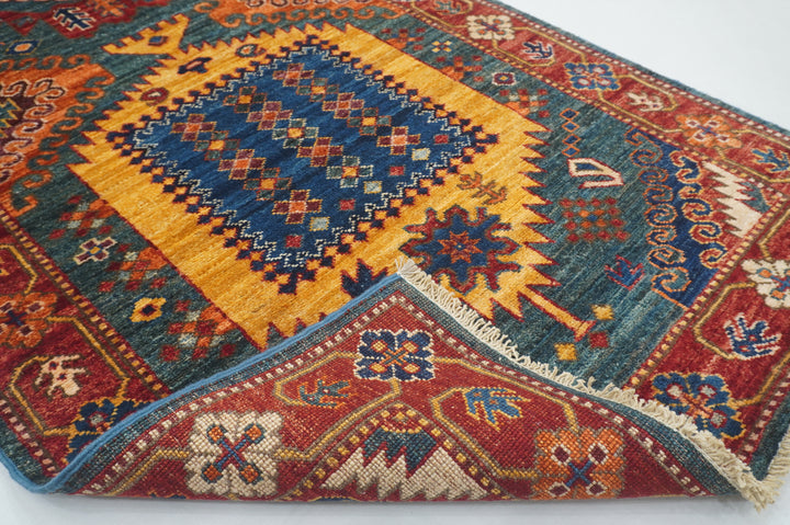 8 Ft Green Malayer Afghan hand knotted Runner Rug