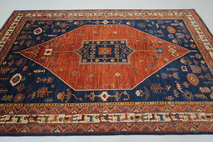 6x10 Red Navy Blue Gabbeh Afghan Nomad Qashqai Hand knotted Rug