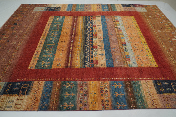 9x12 Red Brown Tribal Gabbeh Afghan Kashkuli Hand knotted Rug