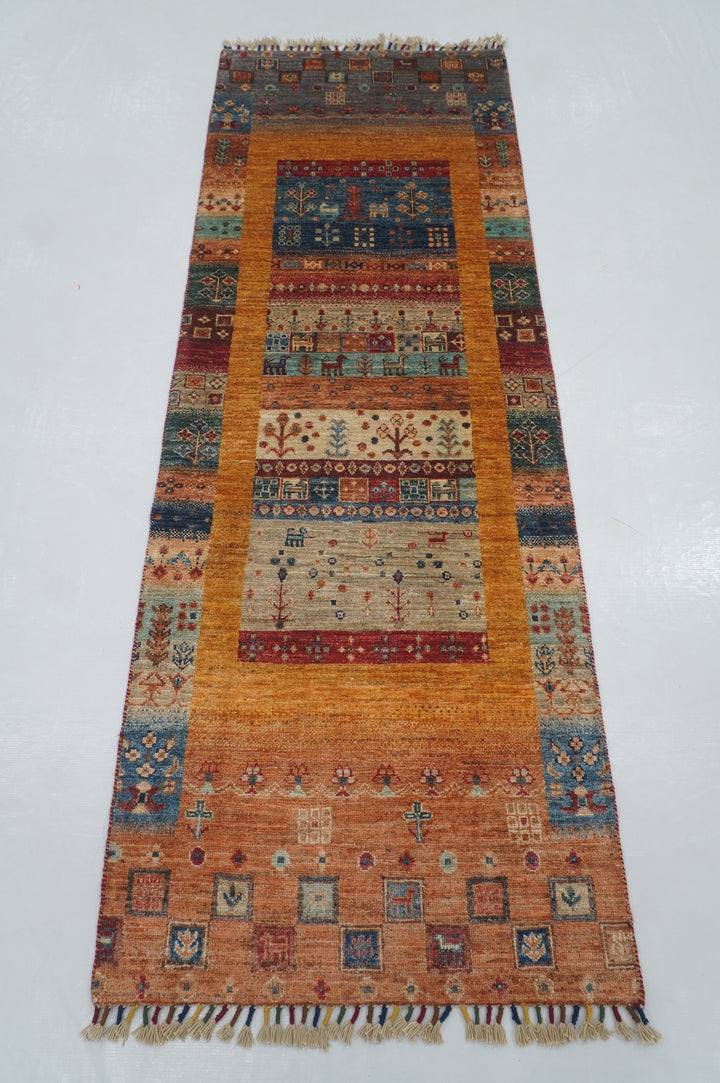 2'6" x 7 ft Orange Gabbeh Kashkuli Afghan Hand knotted Runner Rug