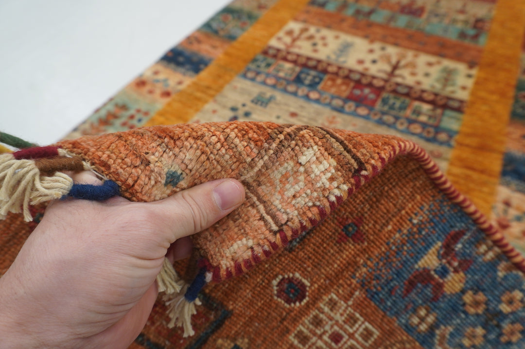 2'6" x 7 ft Orange Gabbeh Kashkuli Afghan Hand knotted Runner Rug