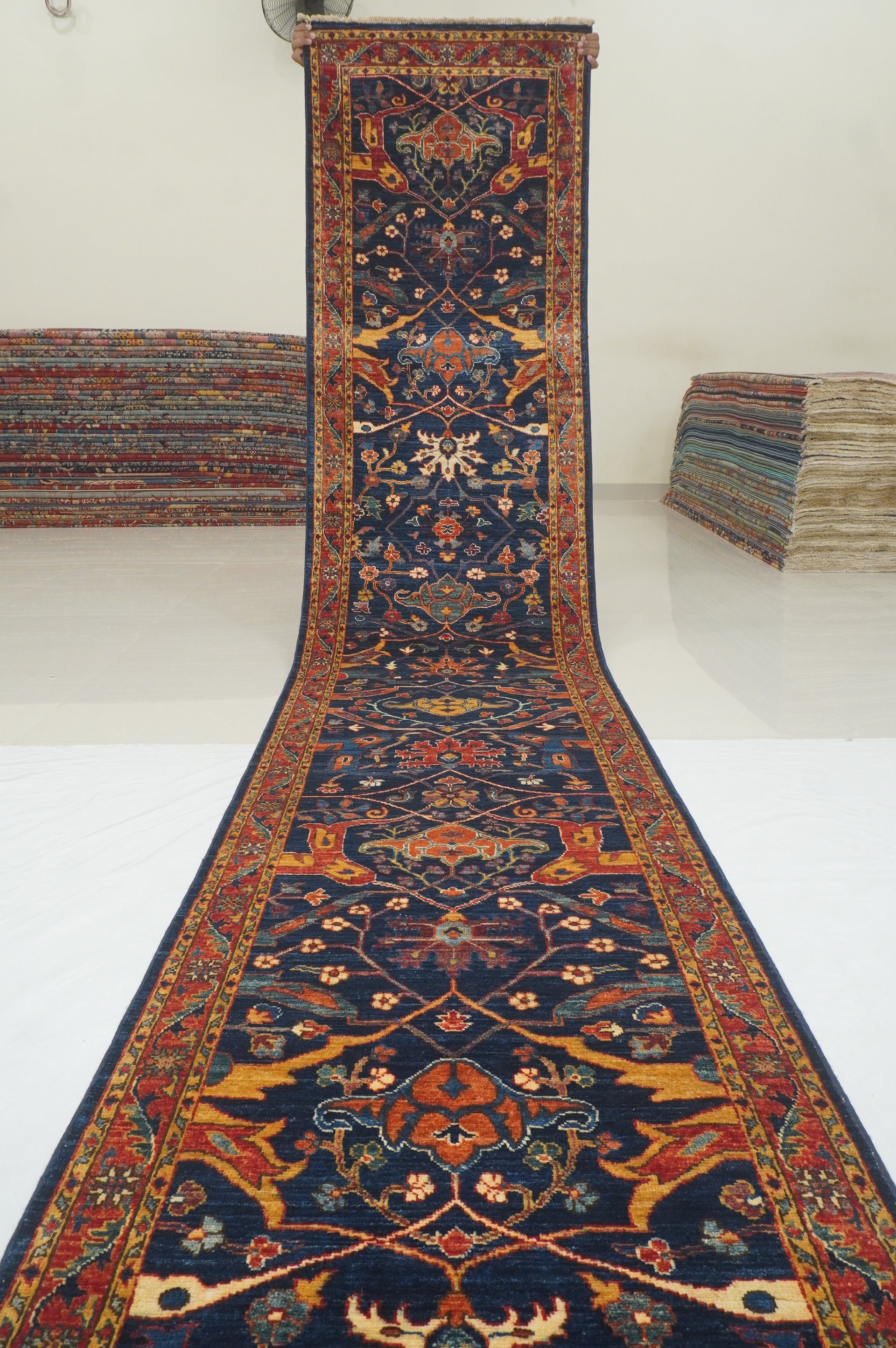 23 Ft Navy Blue Bidjar Afghan Hand Knotted Oriental Extra Long Runner Rug