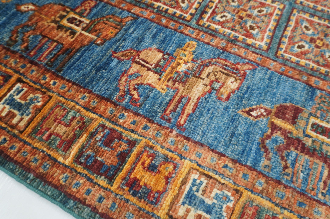3 x 10 ft Blue Afghan Pazyryk Hand Knotted Tribal Runner Rug