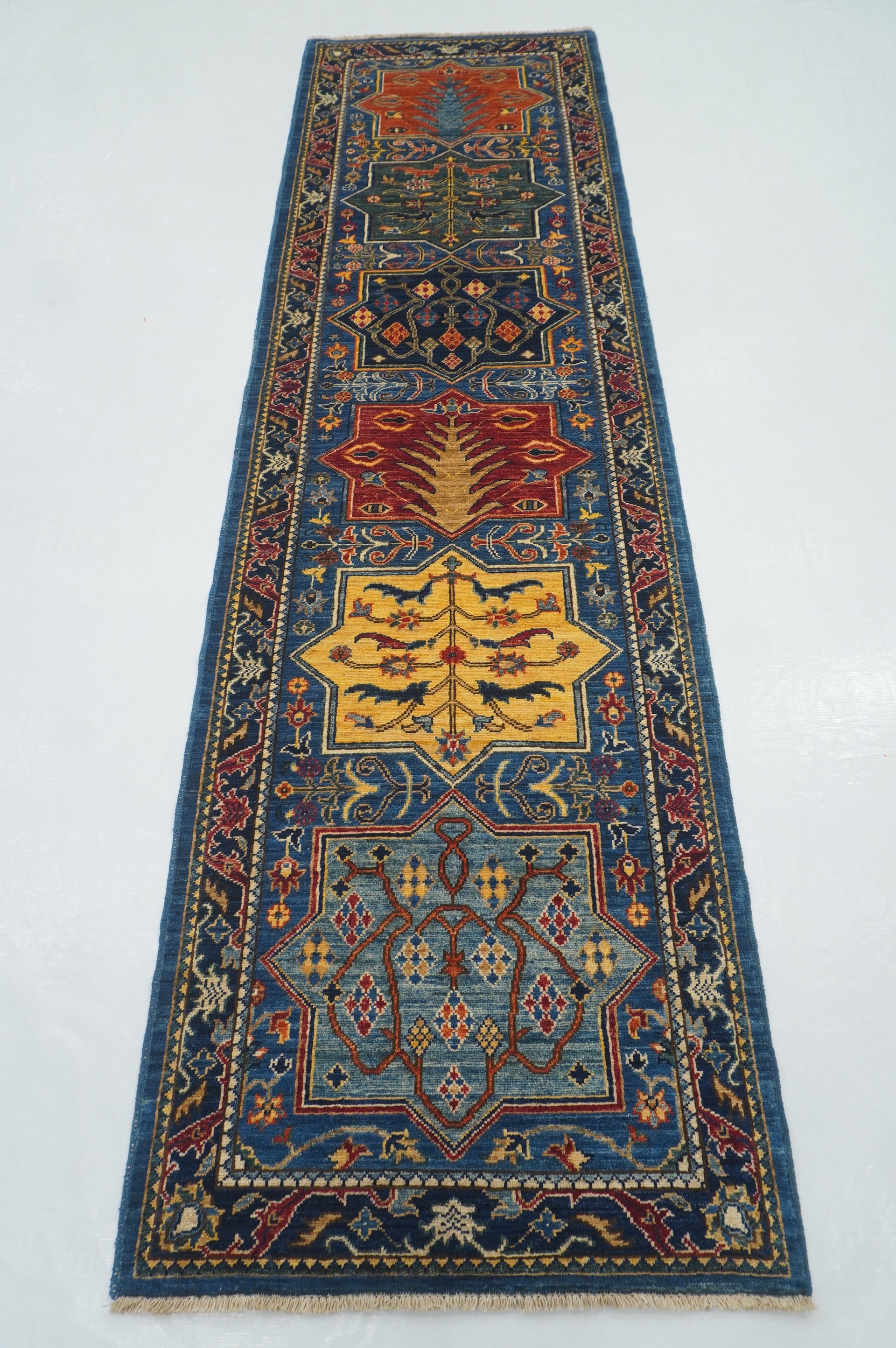 3 x 10 Ft Dark Blue Bakhtiari Afghan hand knotted Tribal Runner Rug - Yildiz Rugs