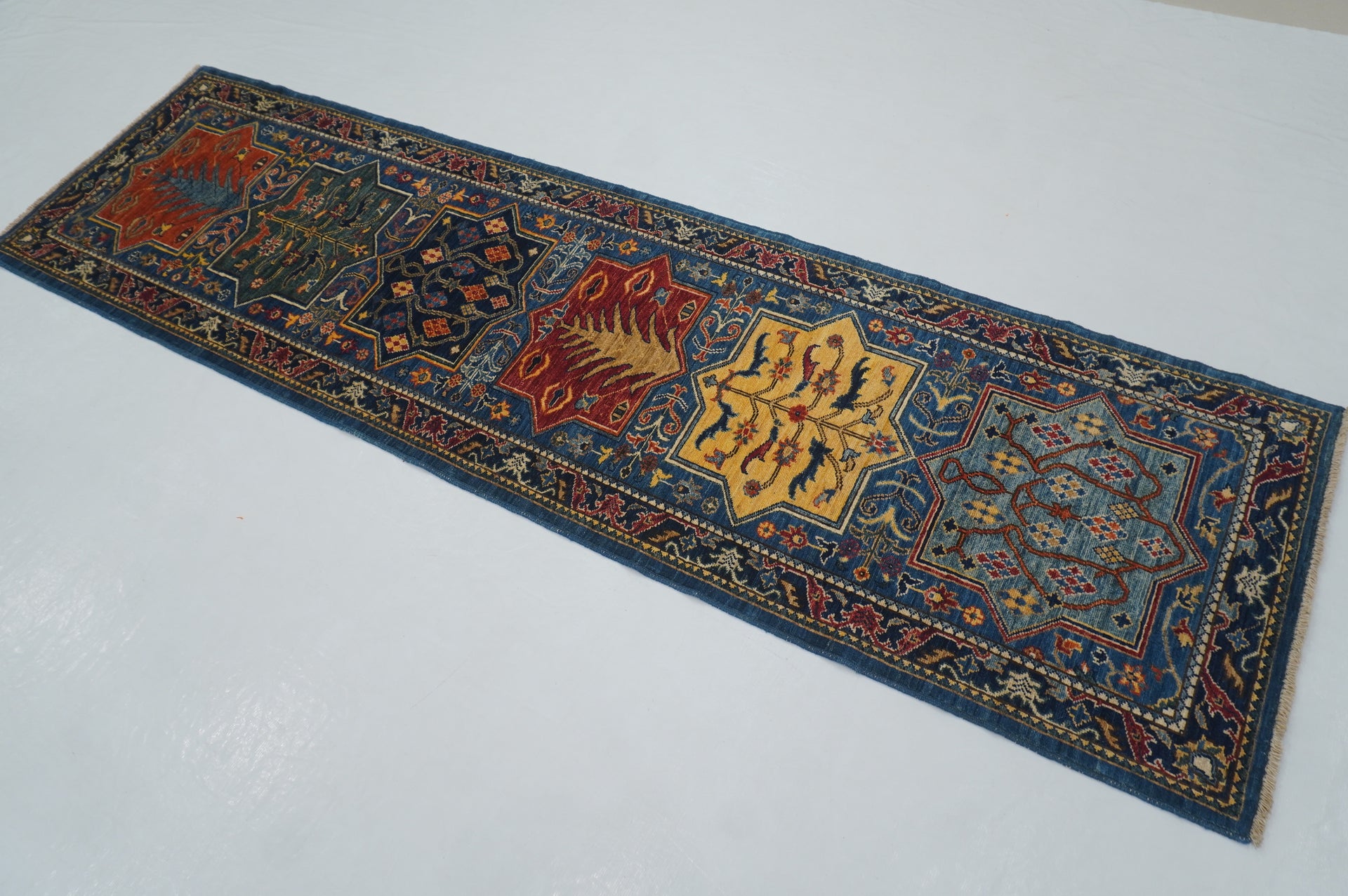 3 x 10 Ft Dark Blue Bakhtiari Afghan hand knotted Tribal Runner Rug - Yildiz Rugs