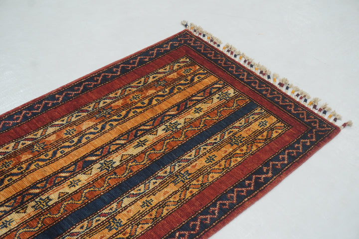 2x5 Red Turkish Shawl Hand knotted Runner Rug