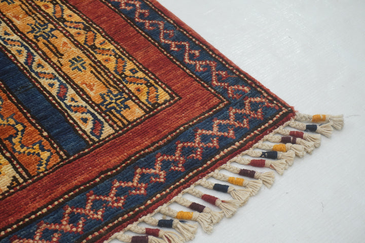 2x5 Red Turkish Shawl Hand knotted Runner Rug