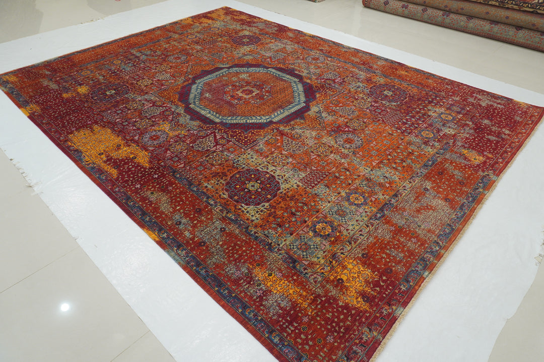 9x12 Rusty Red Mamluk Turkish Modern Medallion Rug