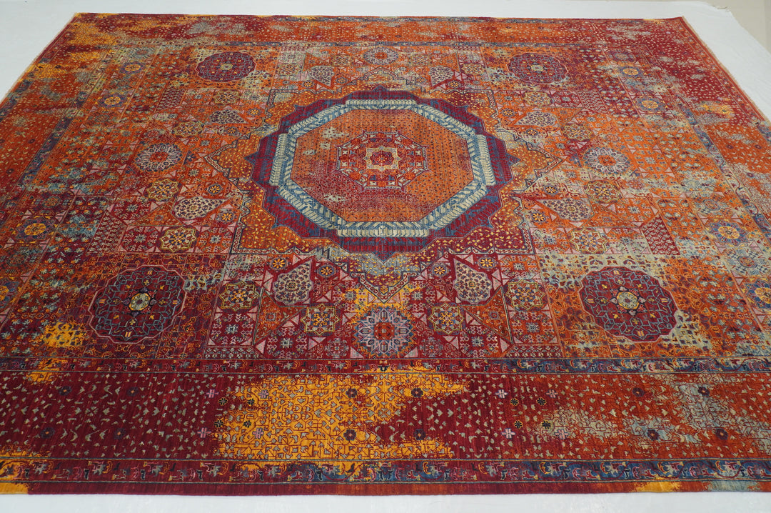 9x12 Rusty Red Mamluk Turkish Modern Medallion Rug