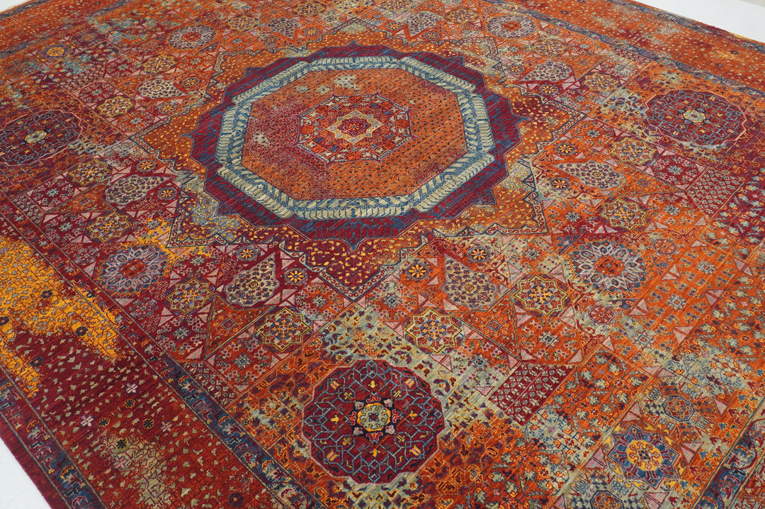 9x12 Rusty Red Mamluk Turkish Modern Medallion Rug