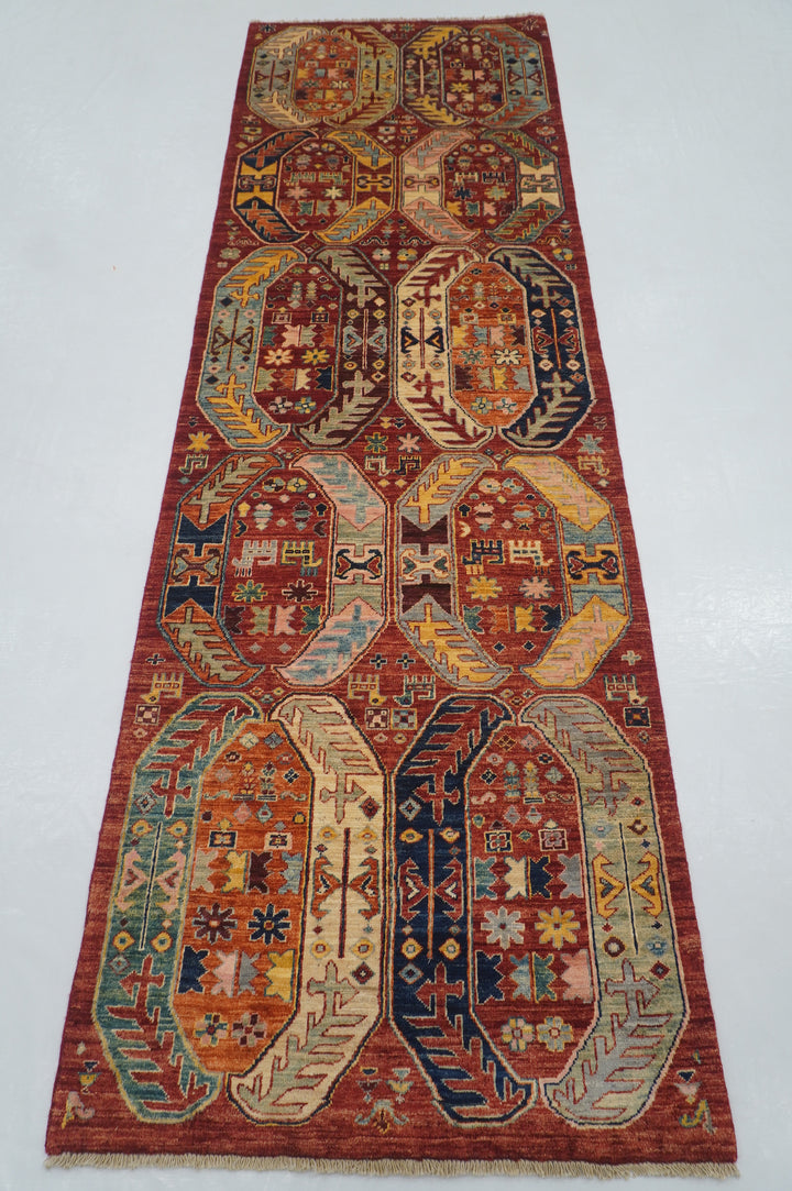 3 x 10 ft Red Baluch Tribal Afghan Hand knotted Runner Rug - Yildiz Rugs