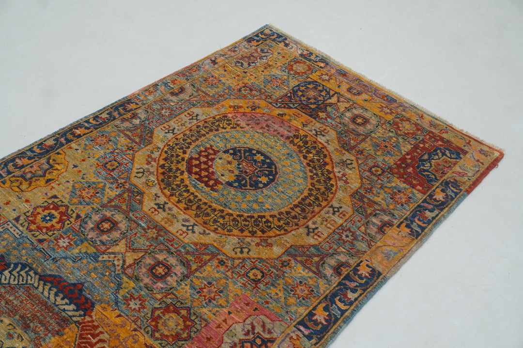 8 ft Blue Mamluk Turkish Hand knotted Medallion Runner Rug