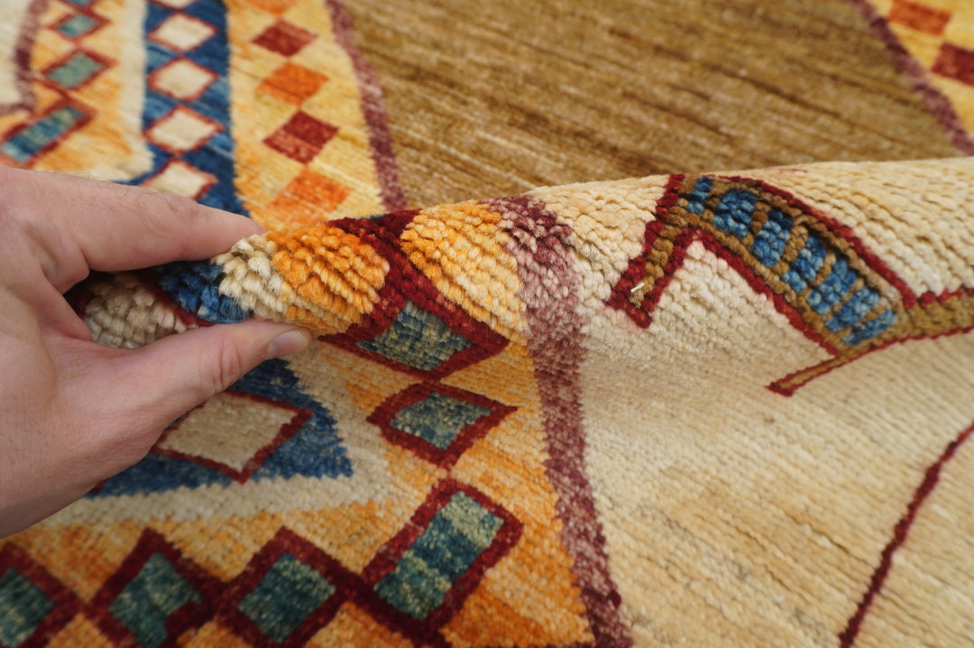 6x8 Beige Tribal Gabbeh Afghan Handmade Thick wooly Rug