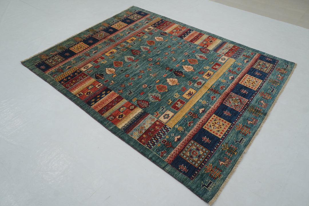 5x7 Teal Green Gabbeh Kashkuli Afghan hand knotted Rug