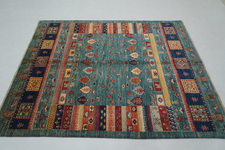 5x7 Teal Green Gabbeh Kashkuli Afghan hand knotted Rug