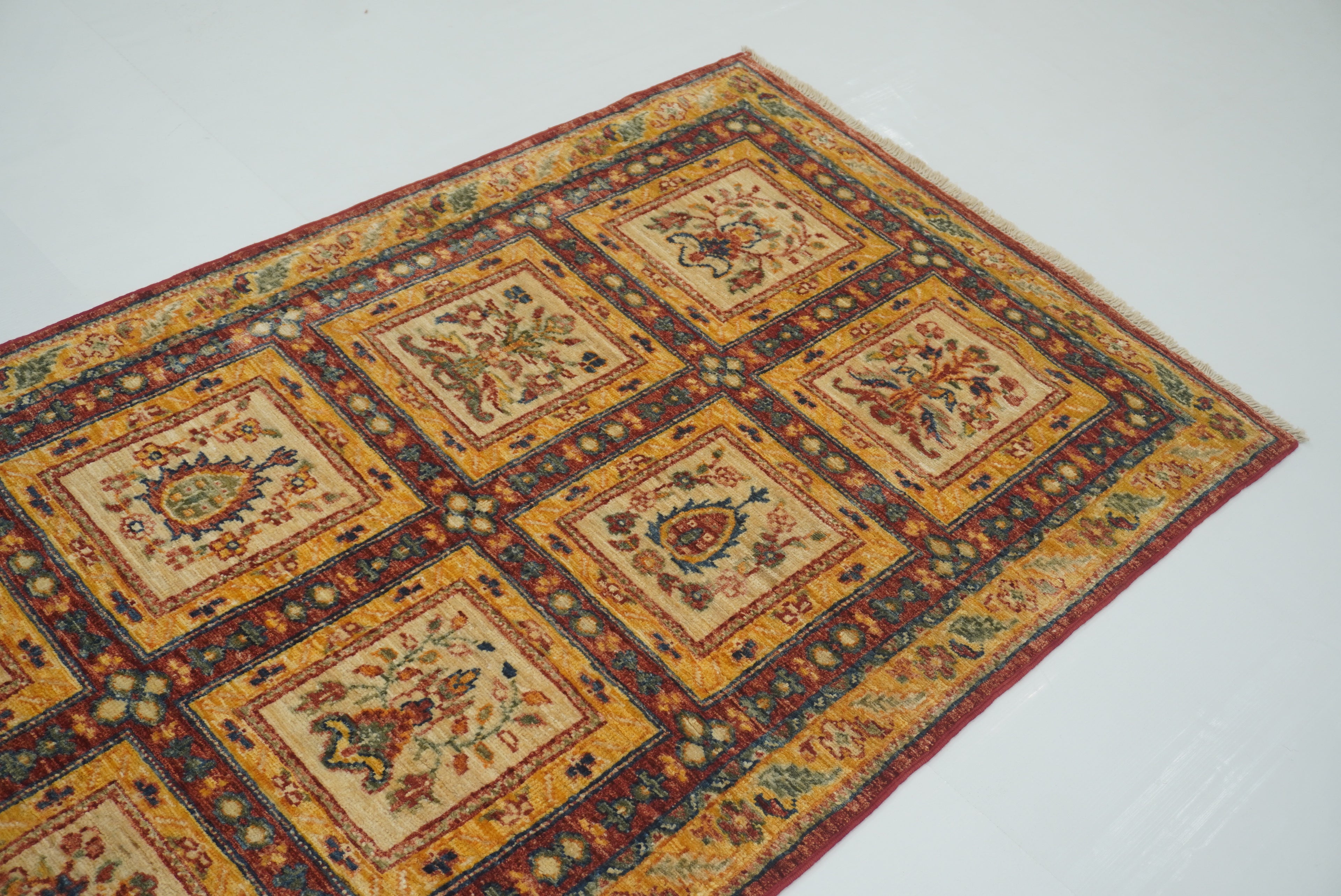10 ft Red Beige Vintage Afghan Hand knotted Runner Rug - Yildiz Rugs