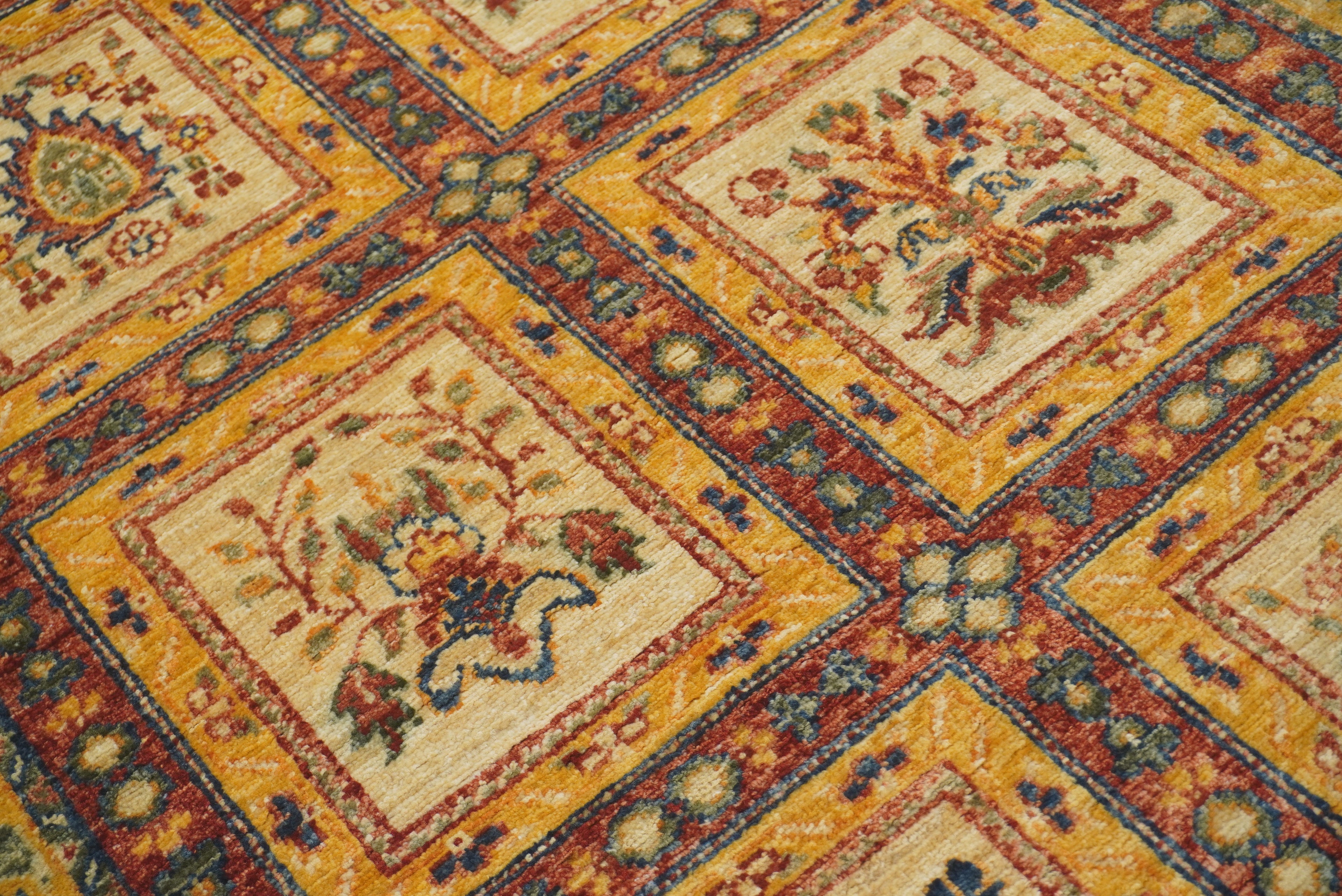 10 ft Red Beige Vintage Afghan Hand knotted Runner Rug - Yildiz Rugs