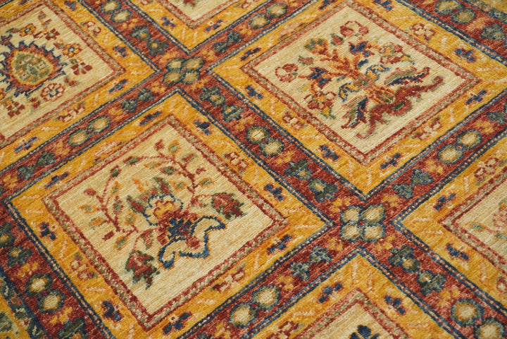 10 ft Red Beige Vintage Afghan Hand knotted Runner Rug - Yildiz Rugs