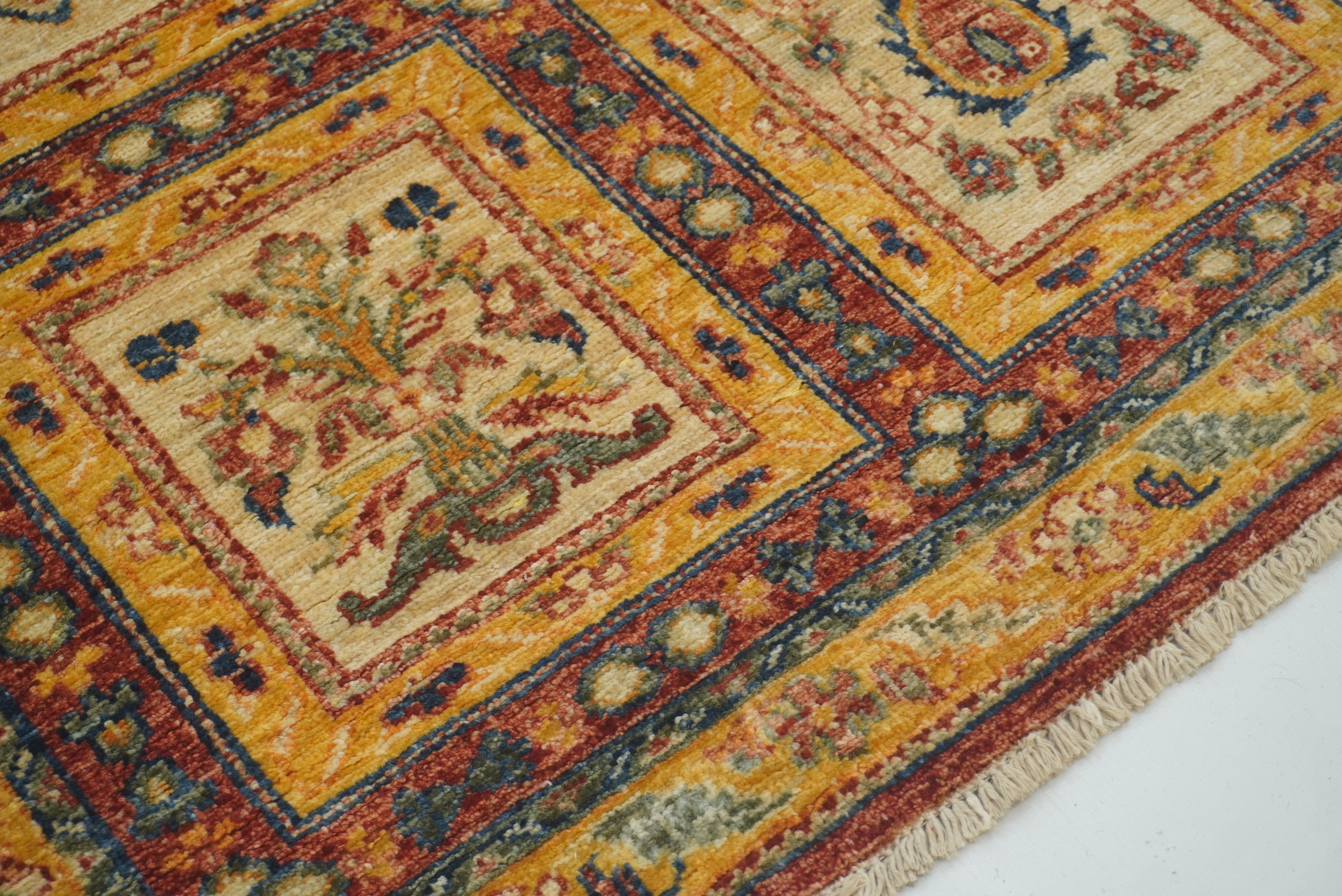 10 ft Red Beige Vintage Afghan Hand knotted Runner Rug - Yildiz Rugs