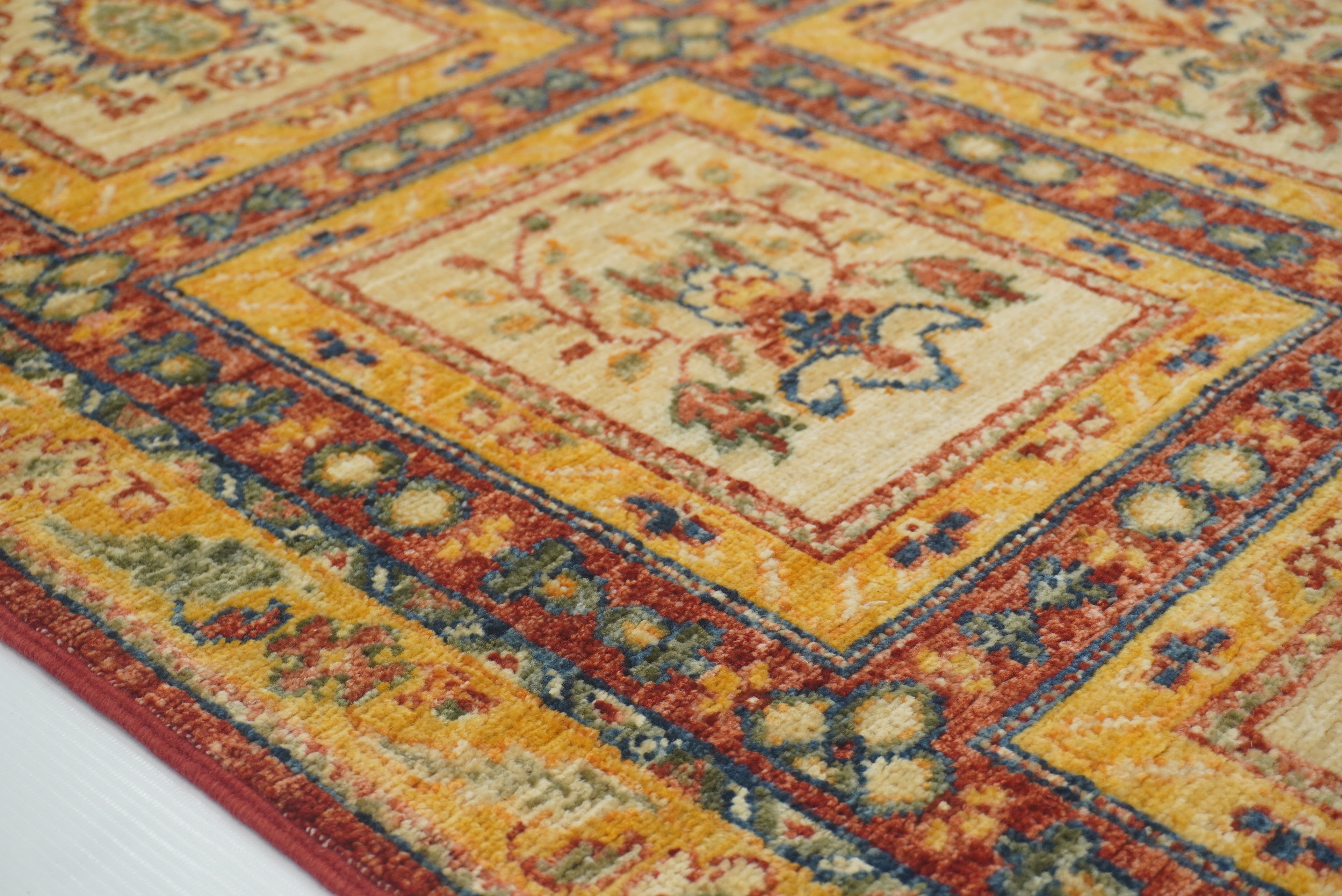 10 ft Red Beige Vintage Afghan Hand knotted Runner Rug - Yildiz Rugs