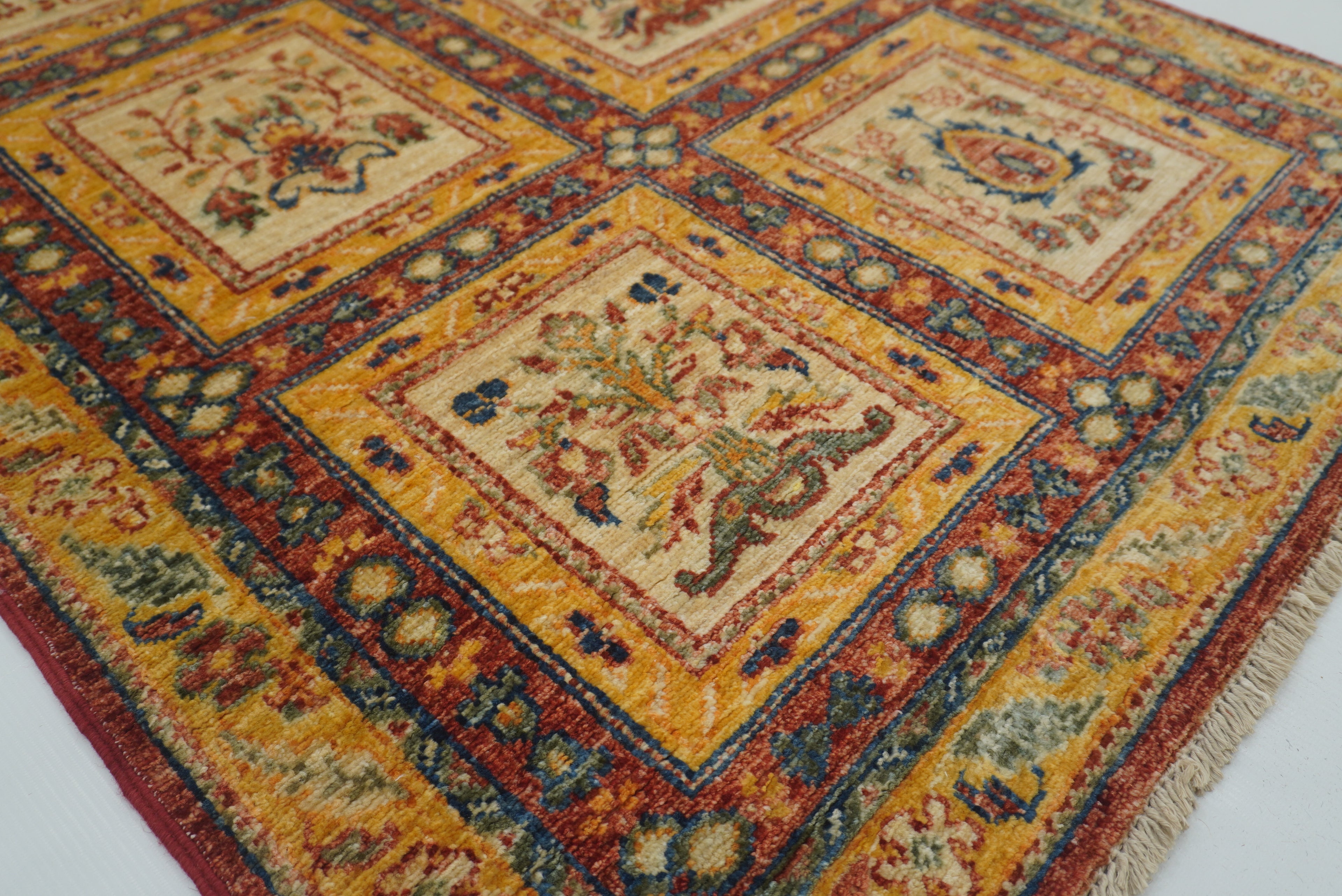 10 ft Red Beige Vintage Afghan Hand knotted Runner Rug - Yildiz Rugs
