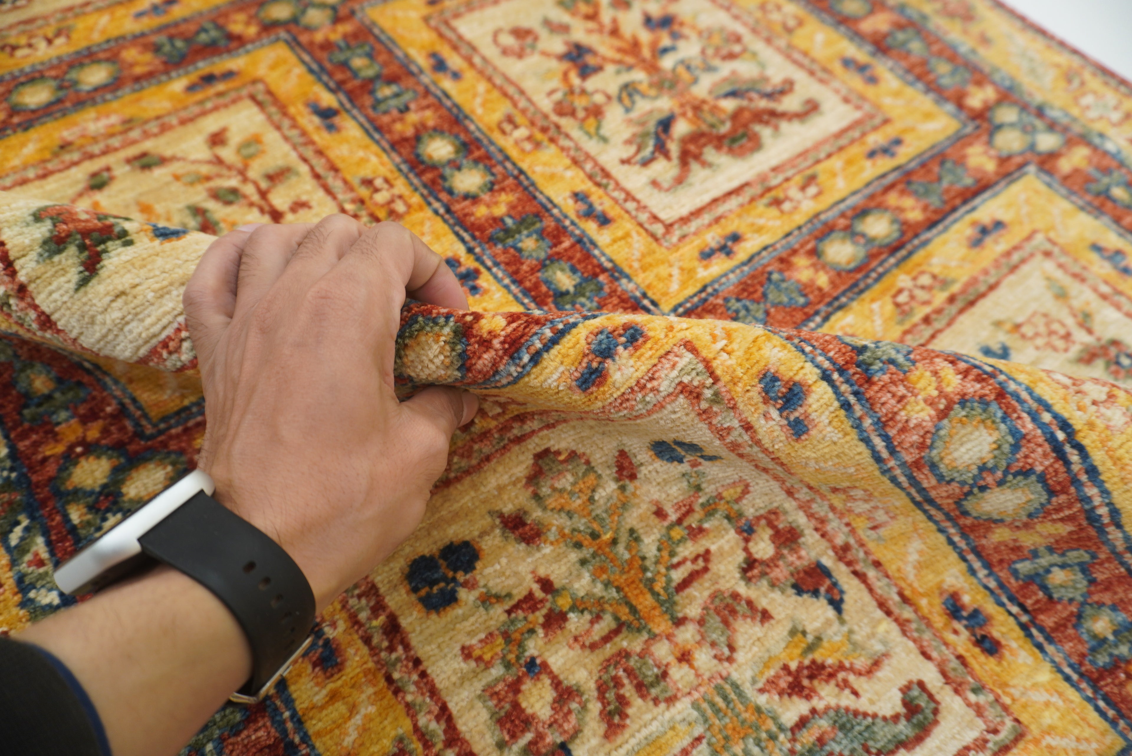 10 ft Red Beige Vintage Afghan Hand knotted Runner Rug - Yildiz Rugs