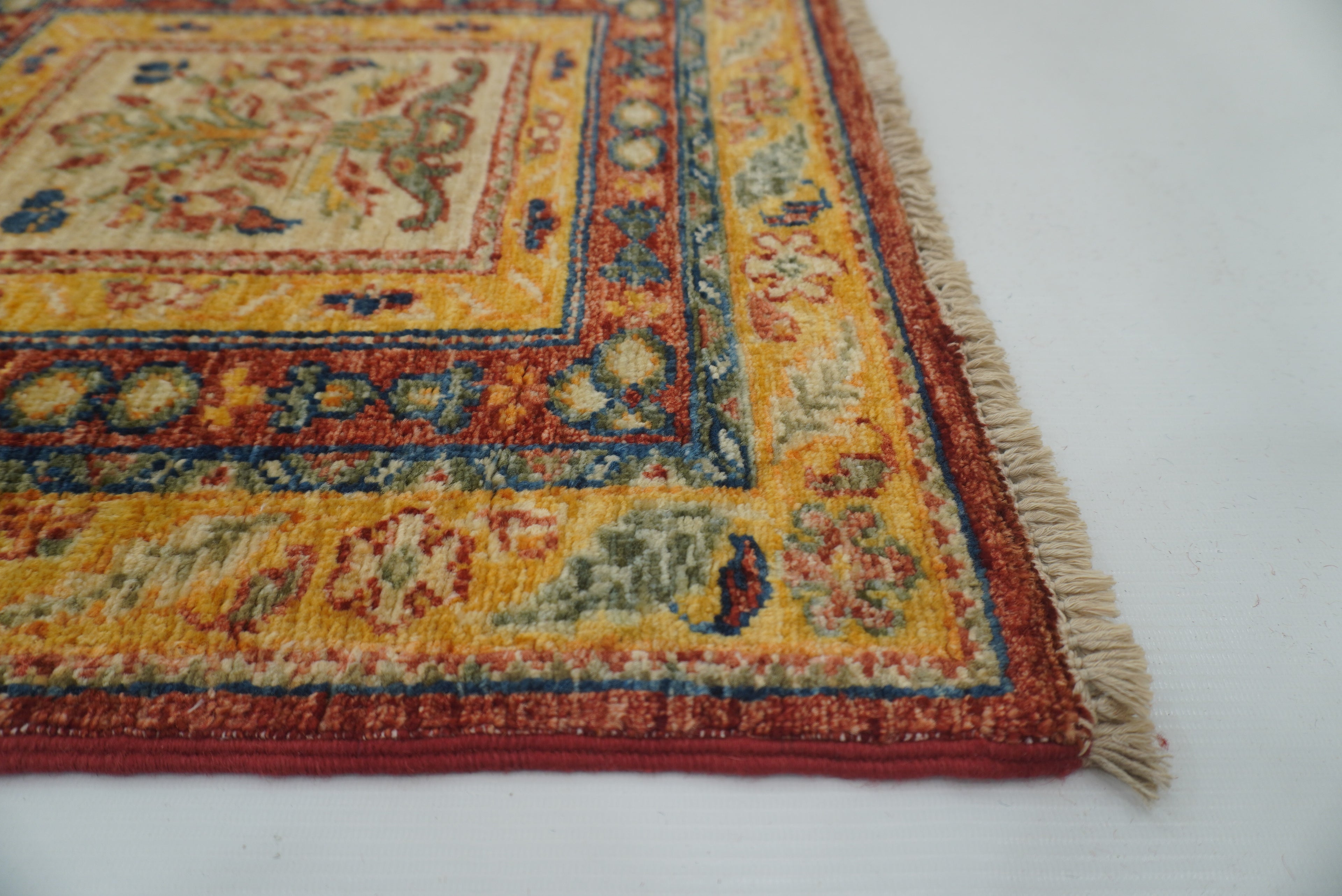 10 ft Red Beige Vintage Afghan Hand knotted Runner Rug - Yildiz Rugs