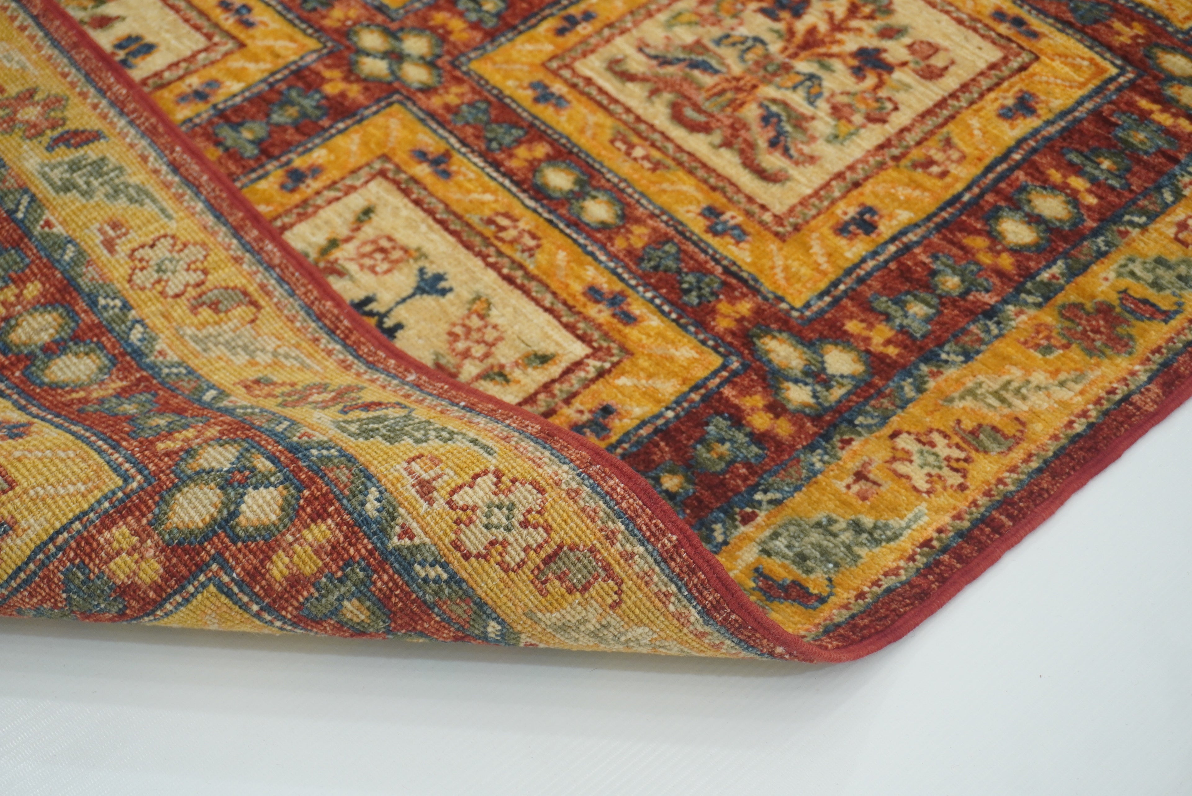 10 ft Red Beige Vintage Afghan Hand knotted Runner Rug - Yildiz Rugs