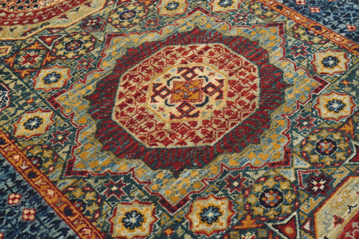 6 ft Green Mamluk Turkish Hand knotted Runner Rug