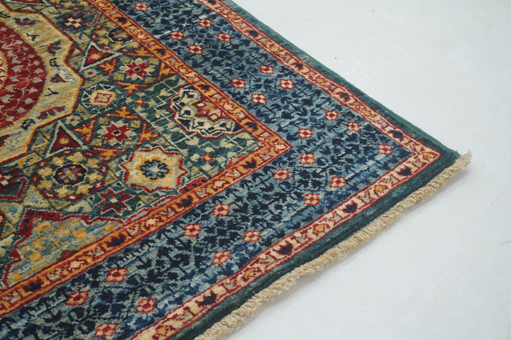 6 ft Green Mamluk Turkish Hand knotted Runner Rug