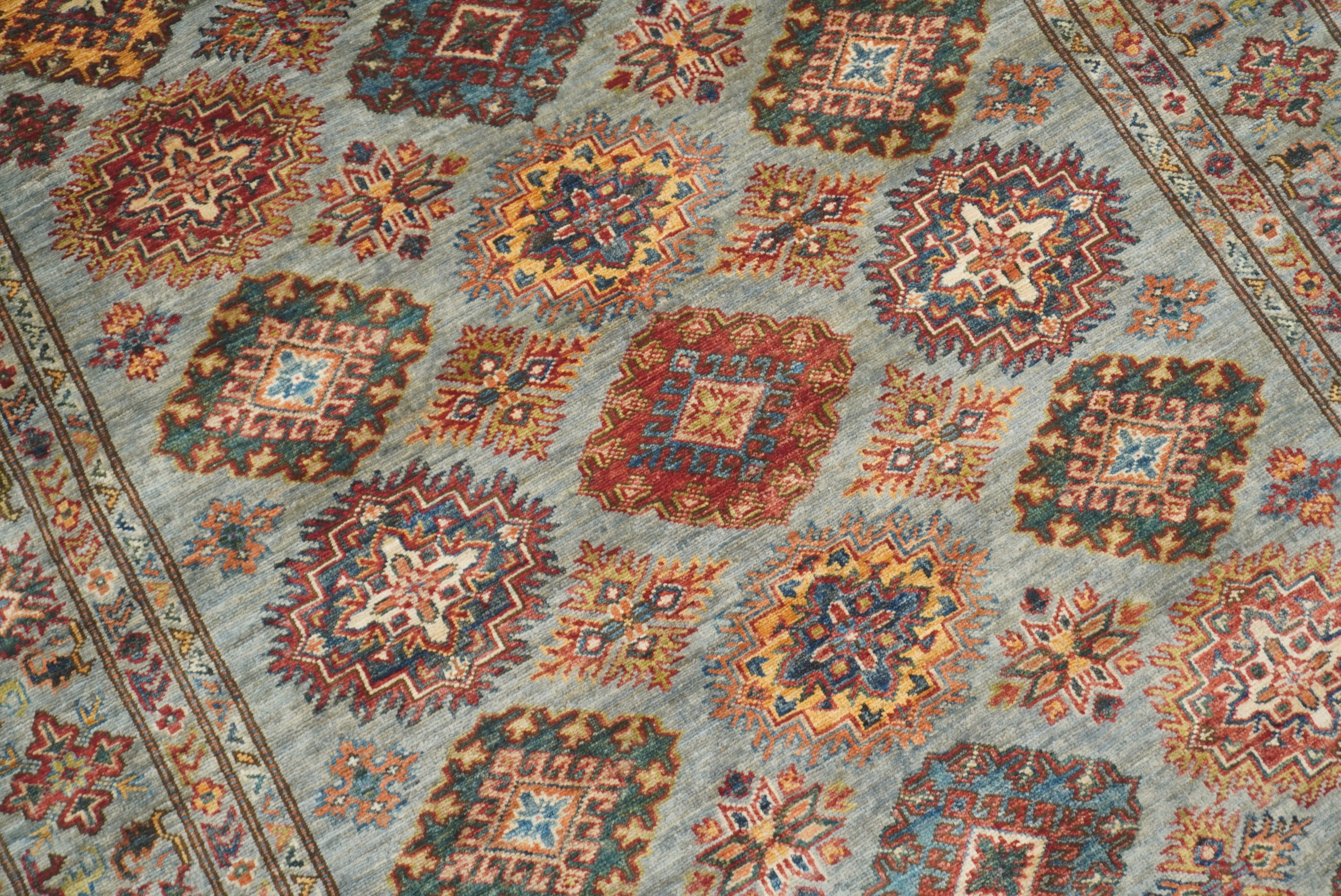 5x7 Gray Kazak Hand Knotted Afghan Geometric Rug - Yildiz Rugs