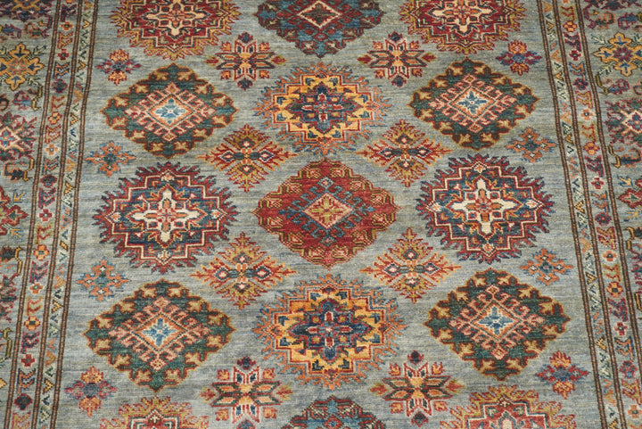 5x7 Gray Kazak Hand Knotted Afghan Geometric Rug - Yildiz Rugs