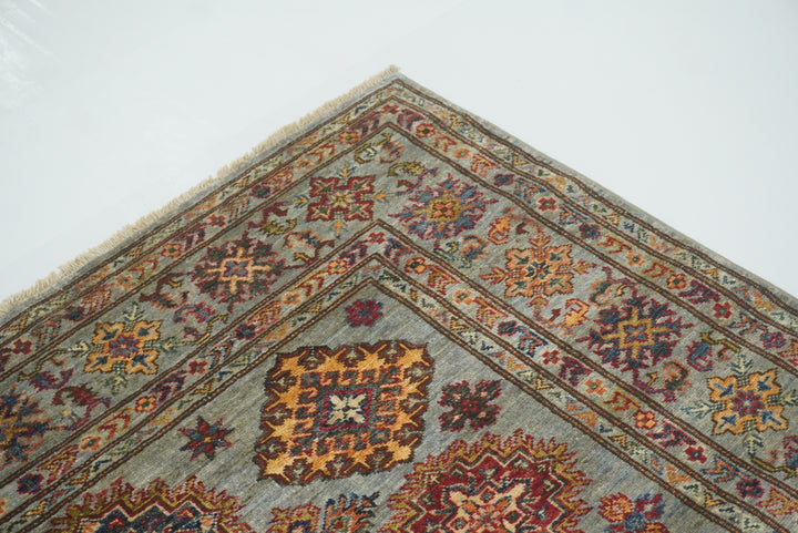 5x7 Gray Kazak Hand Knotted Afghan Geometric Rug - Yildiz Rugs