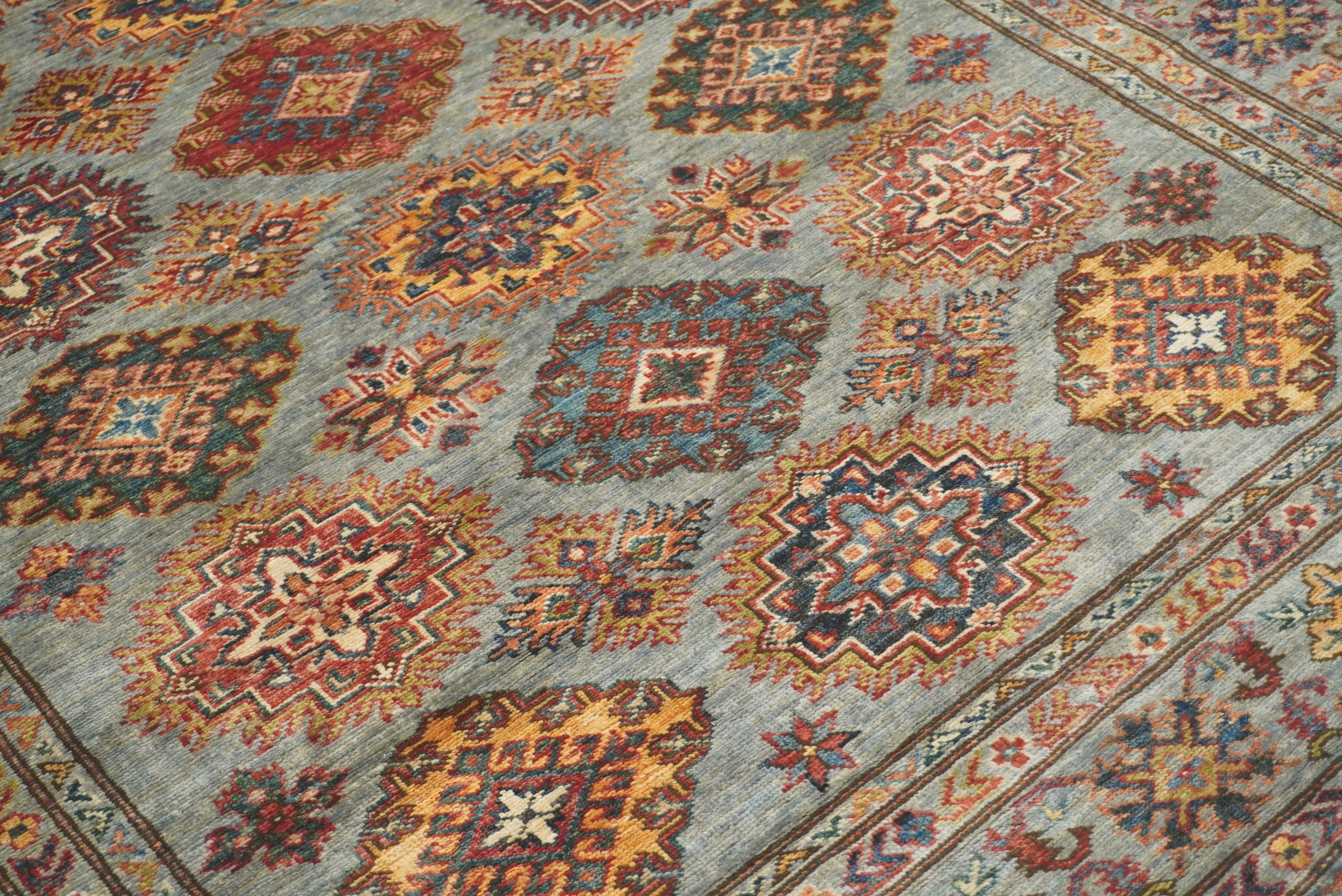 5x7 Gray Kazak Hand Knotted Afghan Geometric Rug - Yildiz Rugs