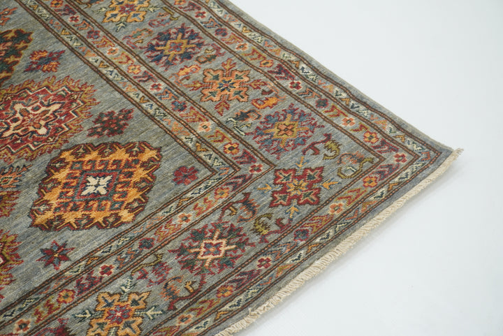 5x7 Gray Kazak Hand Knotted Afghan Geometric Rug - Yildiz Rugs